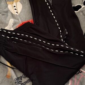 PINK Victoria's Secret Black Joggers with Logo Stripes